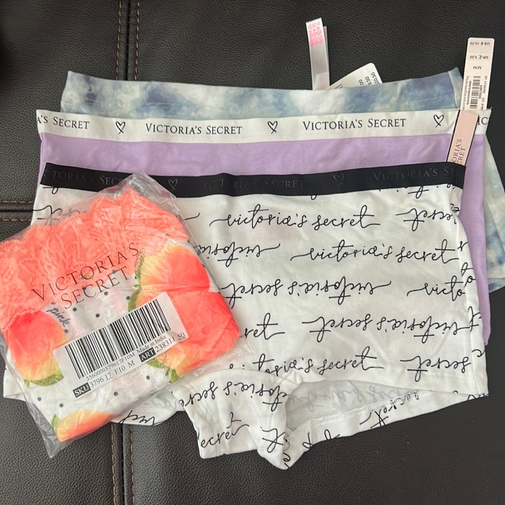 BNWT PINK by Victoria’s Secret lot of 4 medium panties boyshort shortie
